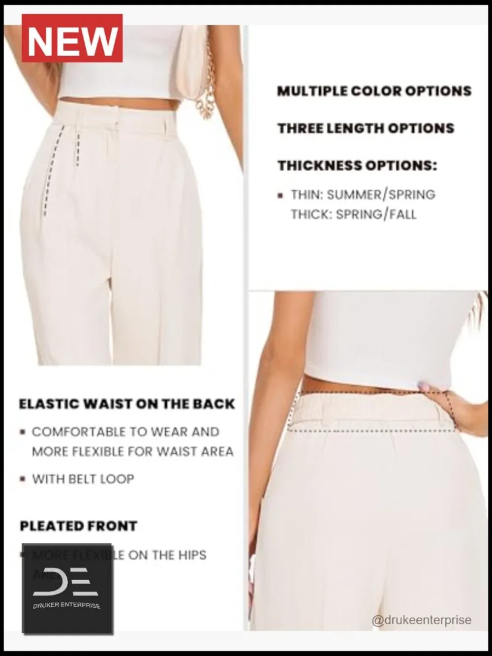Wide Leg Pants High Elastic Waist Back Business Work Trousers